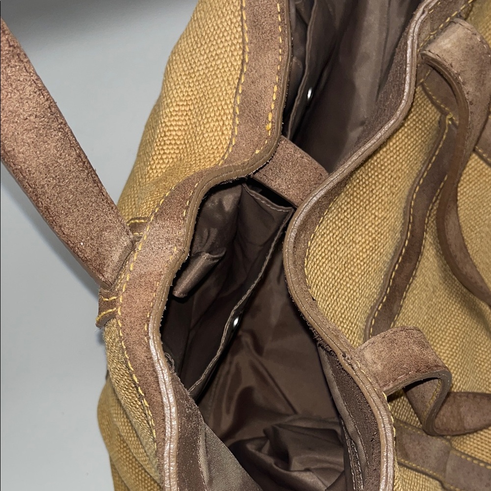 Tommy Bahama Large Tan Burlap and Brown Men's Travel Tote - Picture 11 of 16